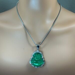 Unique Green Buddha Crystal Accent Pendant Necklace